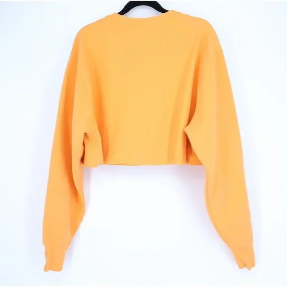 CHAMPION Reverse Weave Cropped Sweatshirt Orange Pullover Crew Neck Women's L - Picture 3 of 12